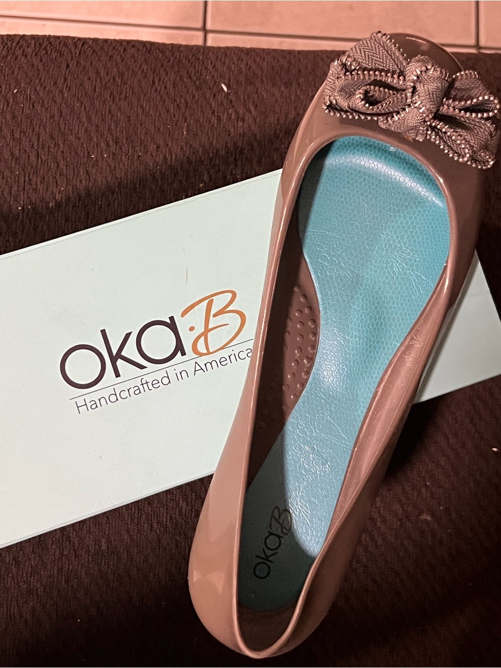 OKA b. Taupe Patent Ballet Flat with Decorative Bow